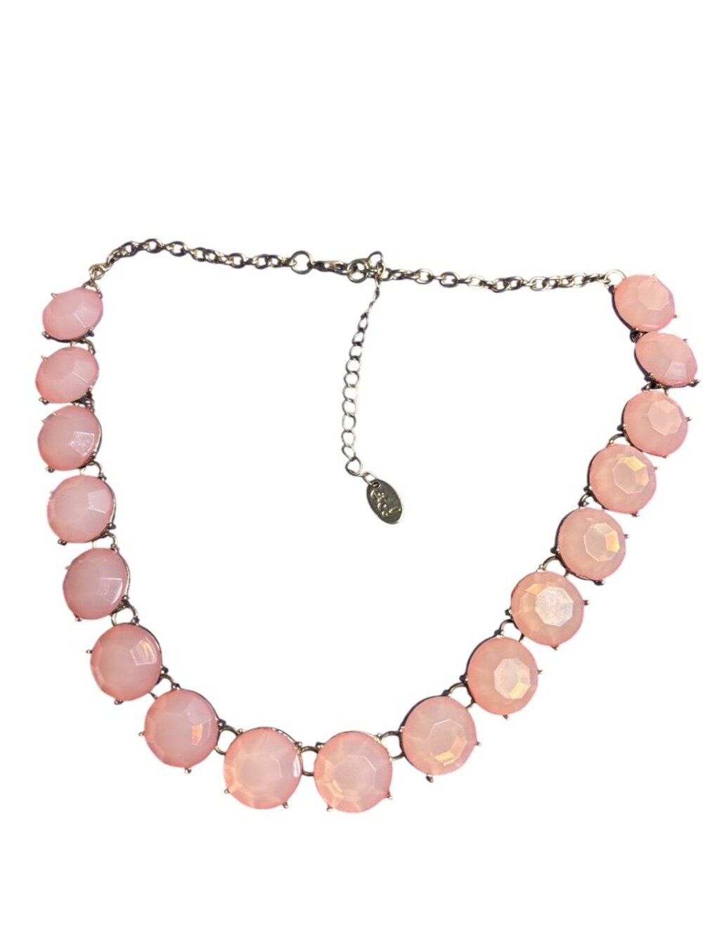 Etc! Rue21 Pink Rhinestone Circles Statement Necklace Goldtone Lobster Clasp